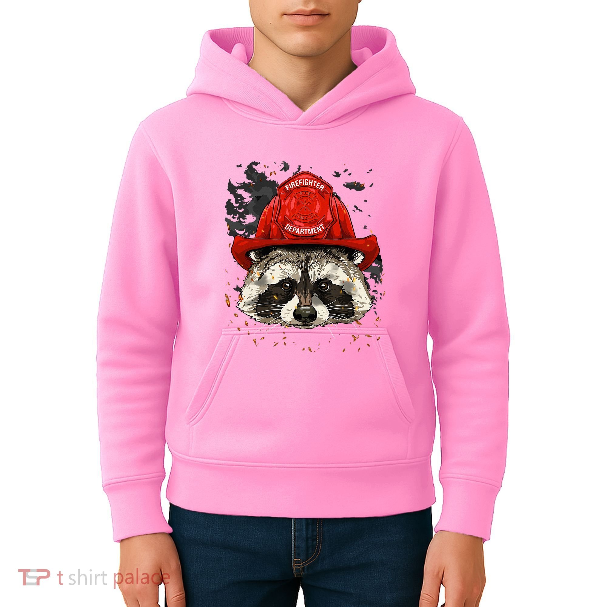 Firefighter Raccoon Fire Department Fireman Trash Panda Kids Hoodie