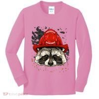 Firefighter Raccoon Fire Department Fireman Trash Panda Kids Long Sleeve Shirt thumb 0