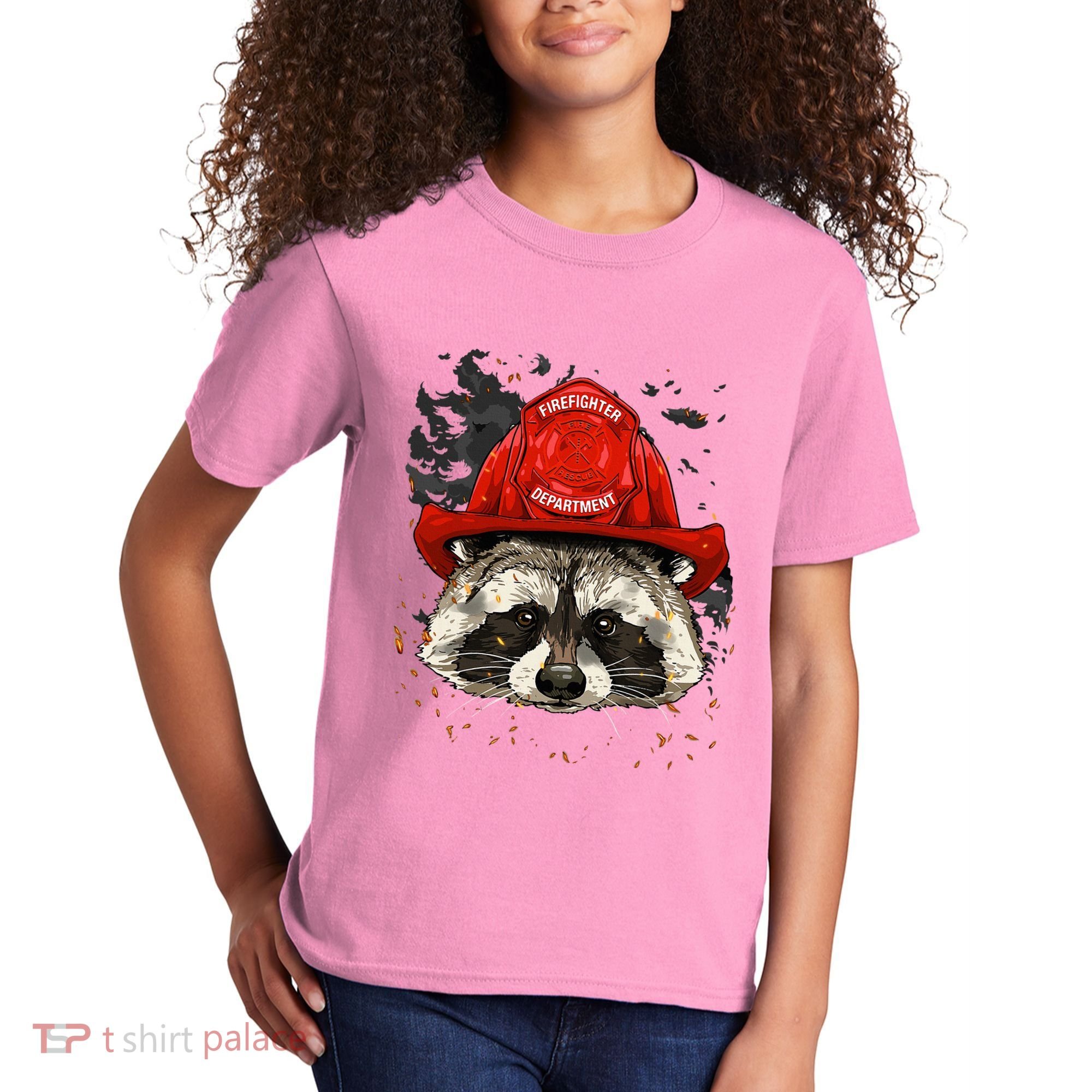 Firefighter Raccoon Fire Department Fireman Trash Panda Kids T-Shirt