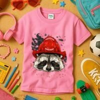 Firefighter Raccoon Fire Department Fireman Trash Panda Kids T-Shirt thumb 3
