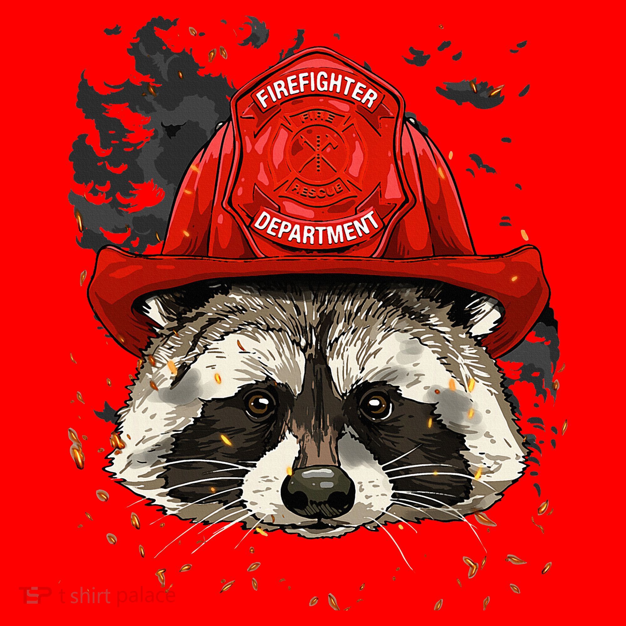 Firefighter Raccoon Fire Department Fireman Trash Panda Santa Hat
