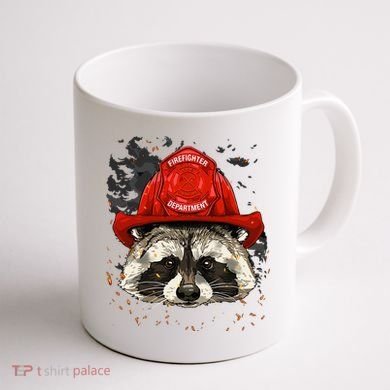Firefighter Raccoon Fire Department Fireman Trash Panda Coffee Mug back