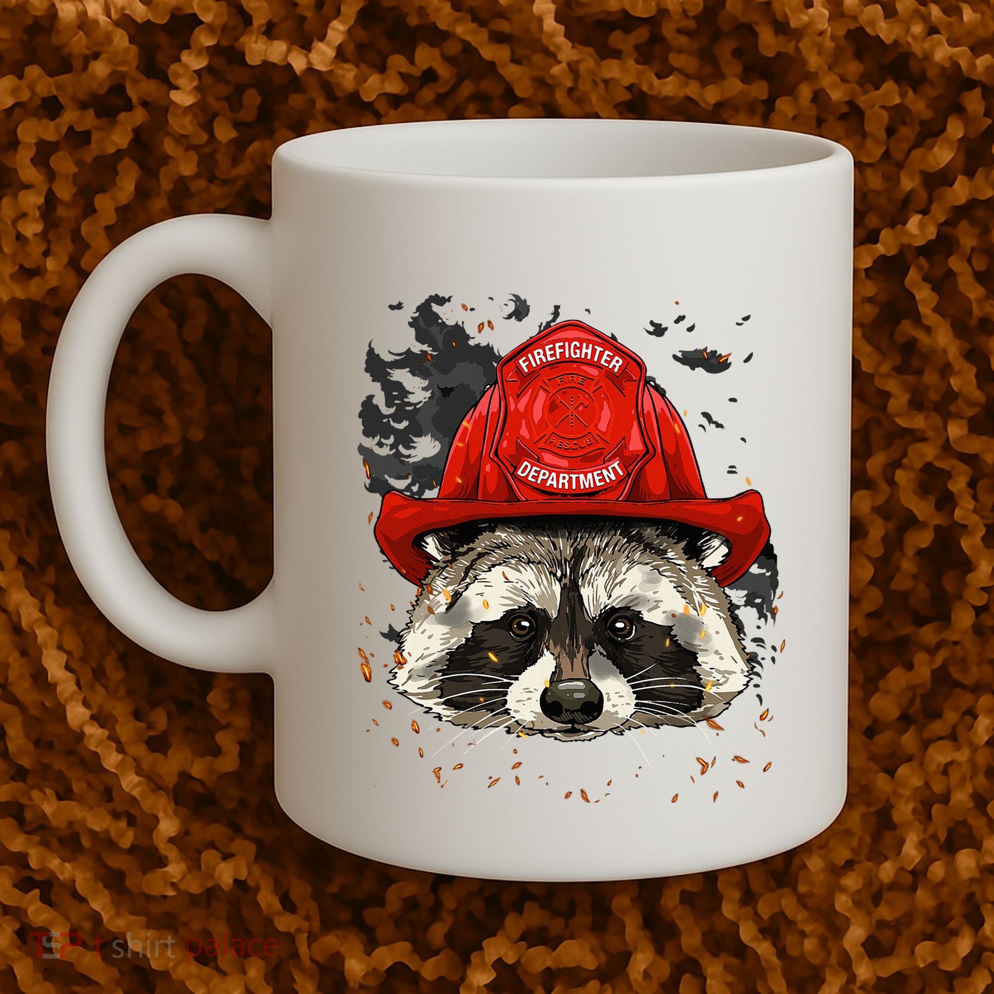 Firefighter Raccoon Fire Department Fireman Trash Panda Coffee Mug