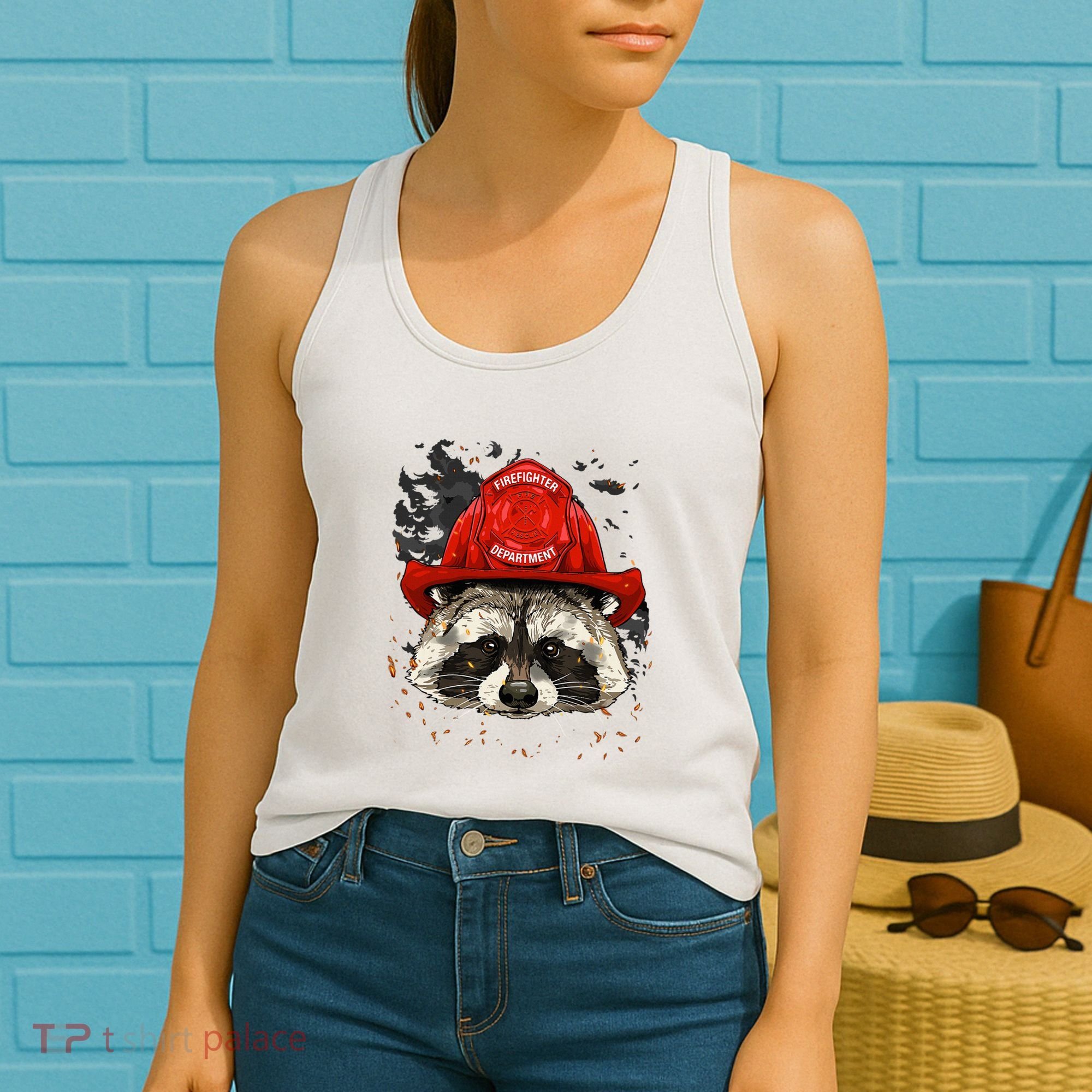Firefighter Raccoon Fire Department Fireman Trash Panda Women's Tank Top