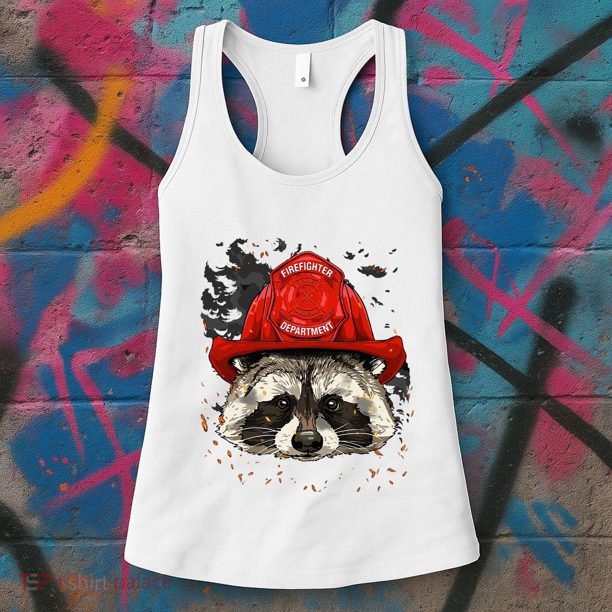 Firefighter Raccoon Fire Department Fireman Trash Panda Women's Tank Top