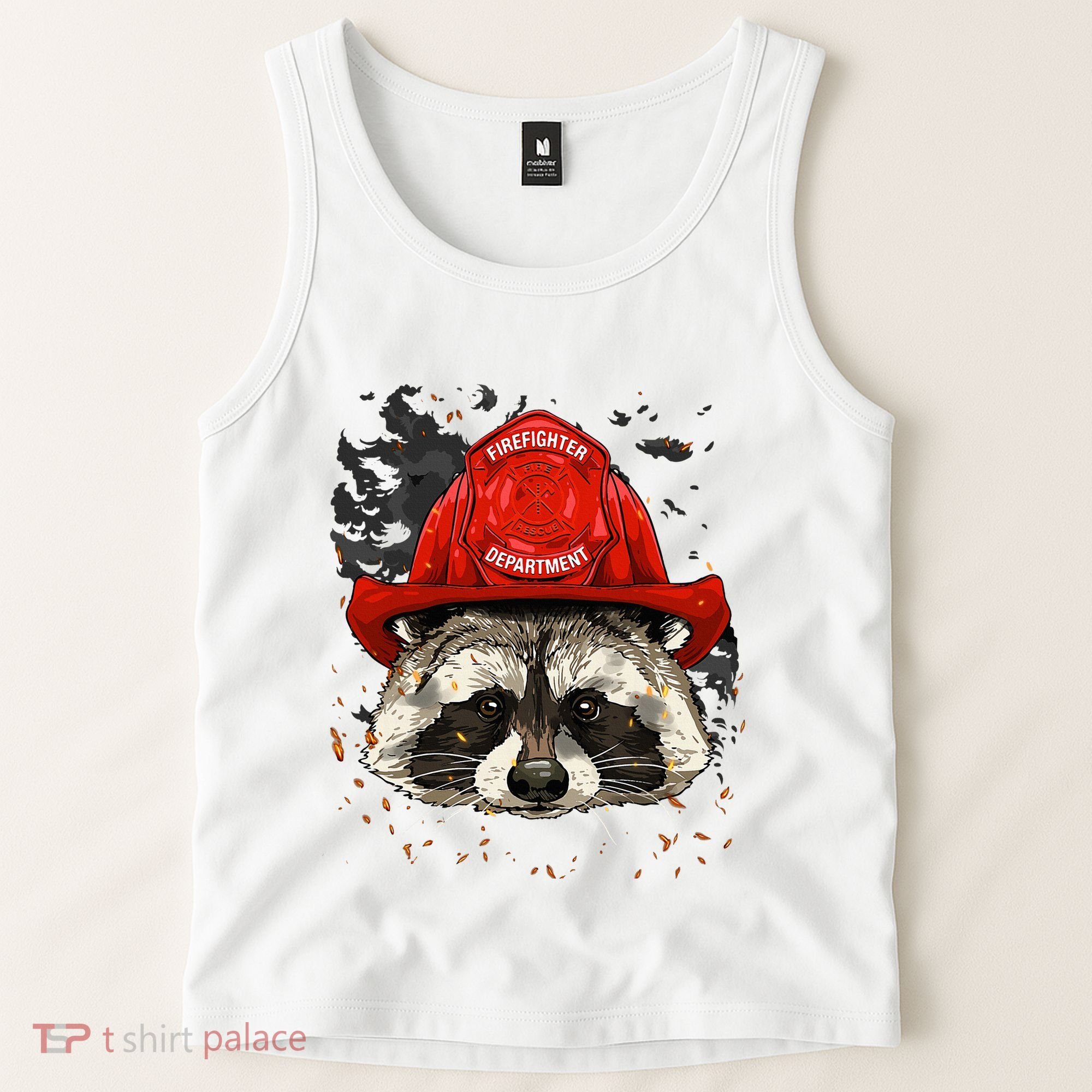 Firefighter Raccoon Fire Department Fireman Trash Panda Tank Top