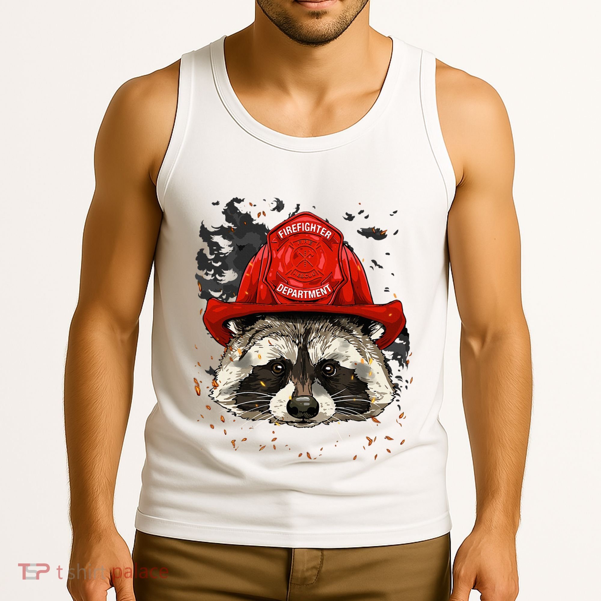 Firefighter Raccoon Fire Department Fireman Trash Panda Tank Top