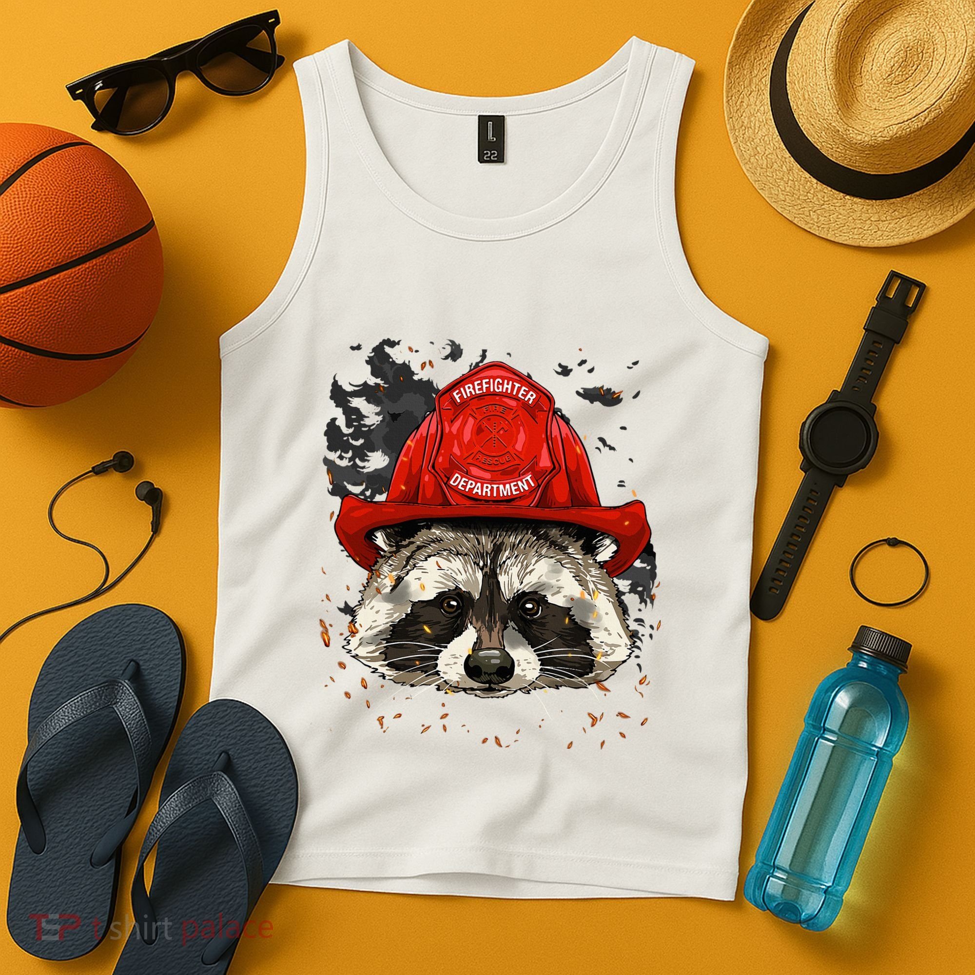 Firefighter Raccoon Fire Department Fireman Trash Panda Tank Top