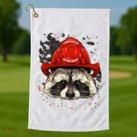 Firefighter Raccoon Fire Department Fireman Trash Panda Golf Towel thumb 1