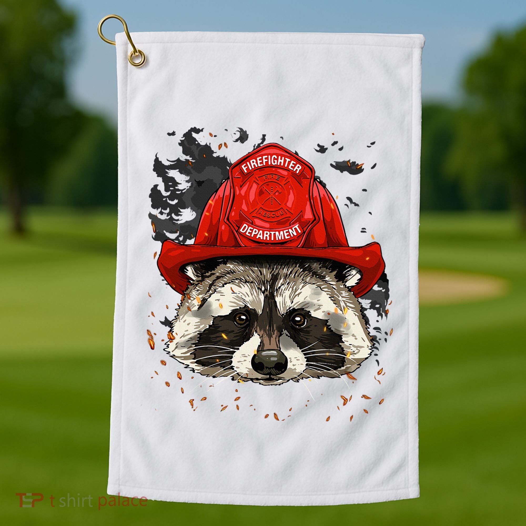 Firefighter Raccoon Fire Department Fireman Trash Panda Golf Towel
