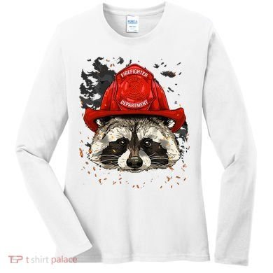 Firefighter Raccoon Fire Department Fireman Trash Panda Women's Long Sleeve Shirt