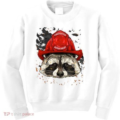 Firefighter Raccoon Fire Department Fireman Trash Panda Kids Sweatshirt
