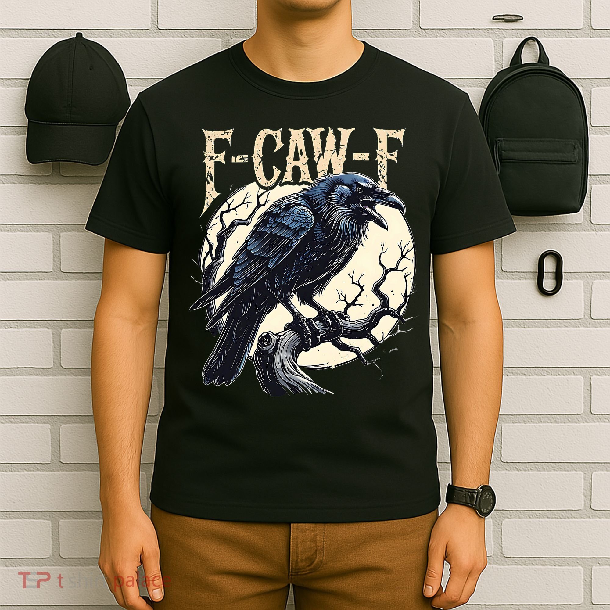 F-CAW-F Raven Funny Crow Pun Retro Gothic Aesthetic  T-Shirt