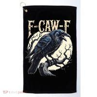 F-CAW-F Raven Funny Crow Pun Retro Gothic Aesthetic  Golf Towel thumb 0