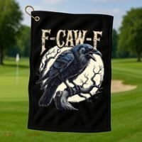 F-CAW-F Raven Funny Crow Pun Retro Gothic Aesthetic  Golf Towel thumb 1