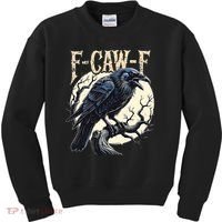 F-CAW-F Raven Funny Crow Pun Retro Gothic Aesthetic  Kids Sweatshirt thumb 0