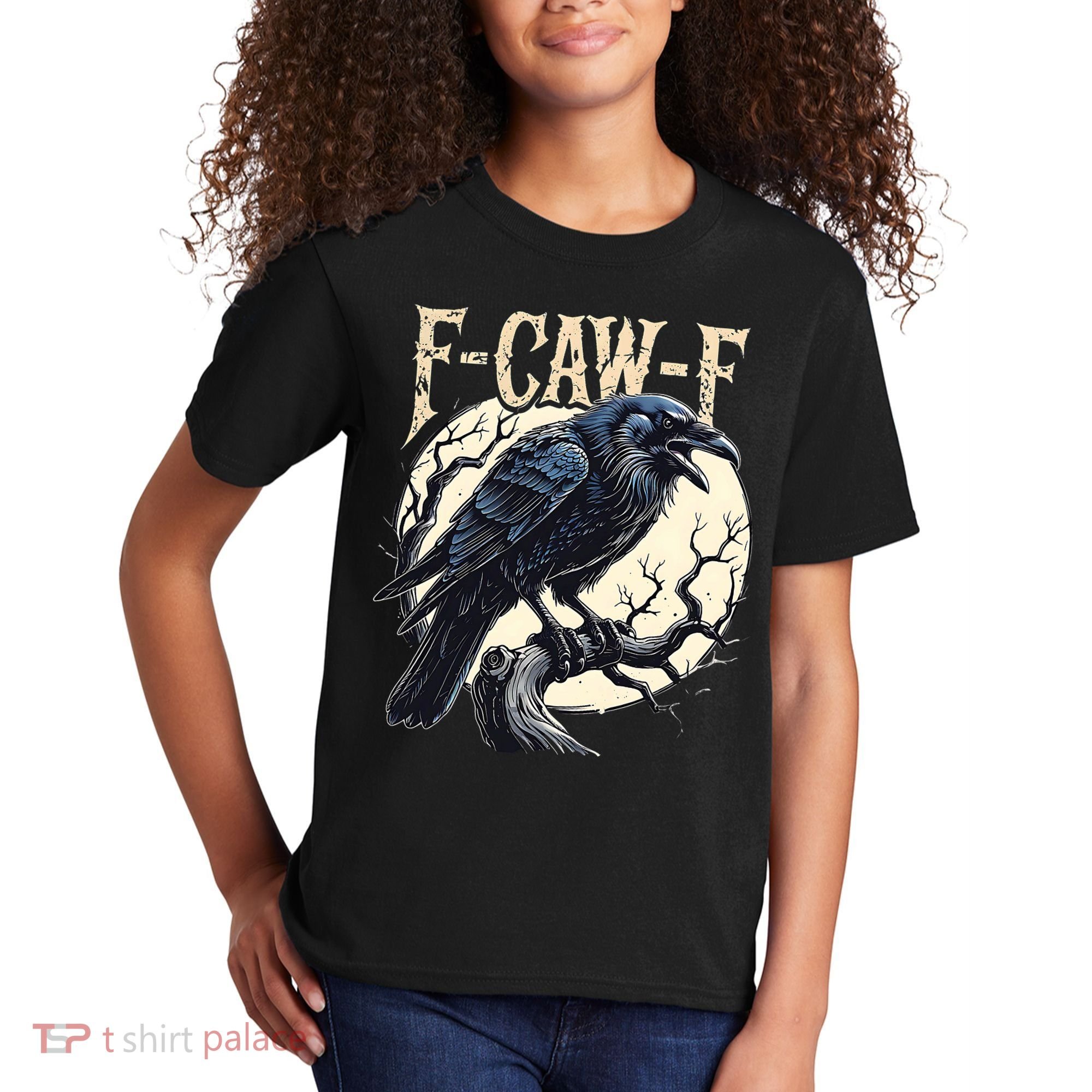 F-CAW-F Raven Funny Crow Pun Retro Gothic Aesthetic  Kids T-Shirt