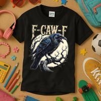 F-CAW-F Raven Funny Crow Pun Retro Gothic Aesthetic  Kids T-Shirt thumb 3