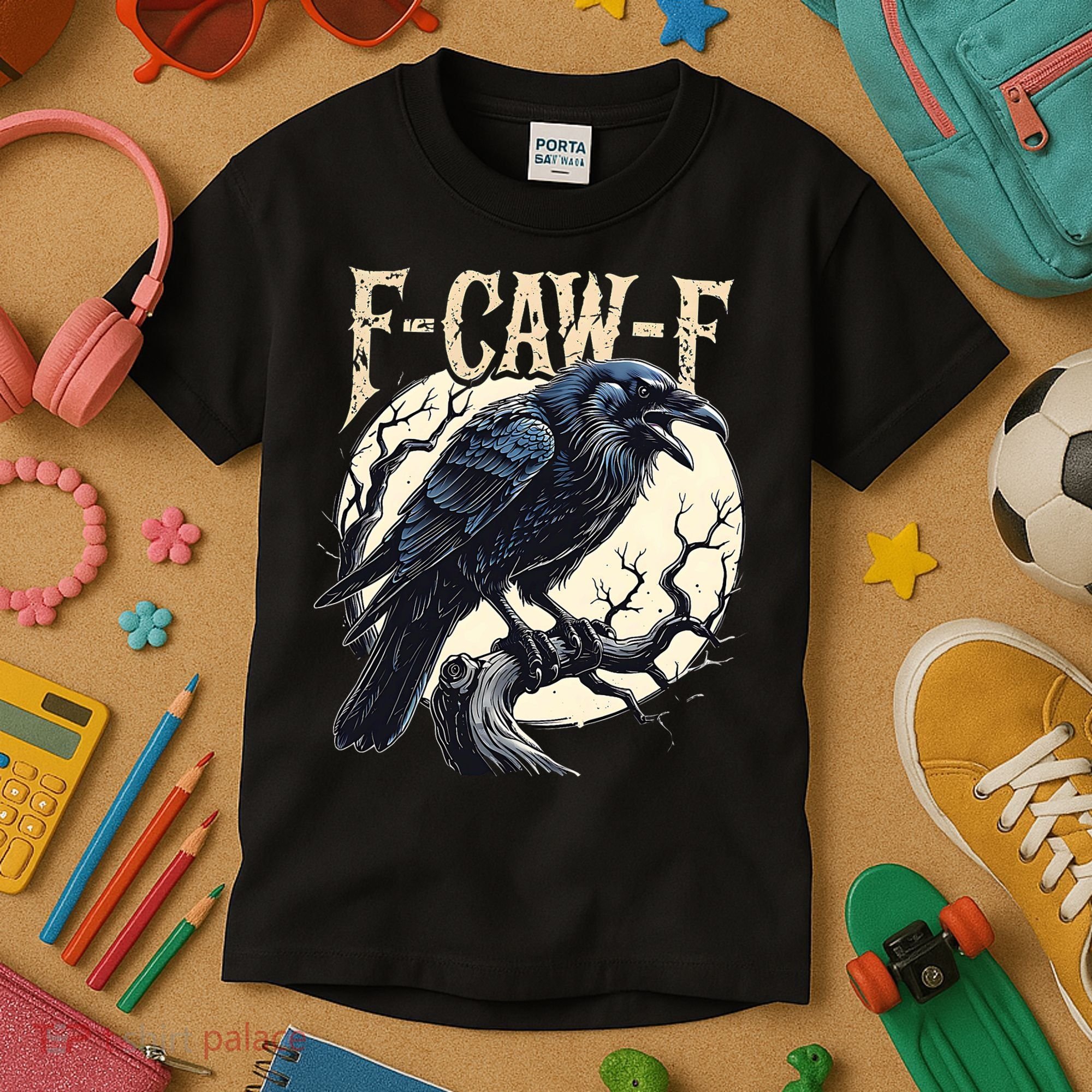 F-CAW-F Raven Funny Crow Pun Retro Gothic Aesthetic  Kids T-Shirt