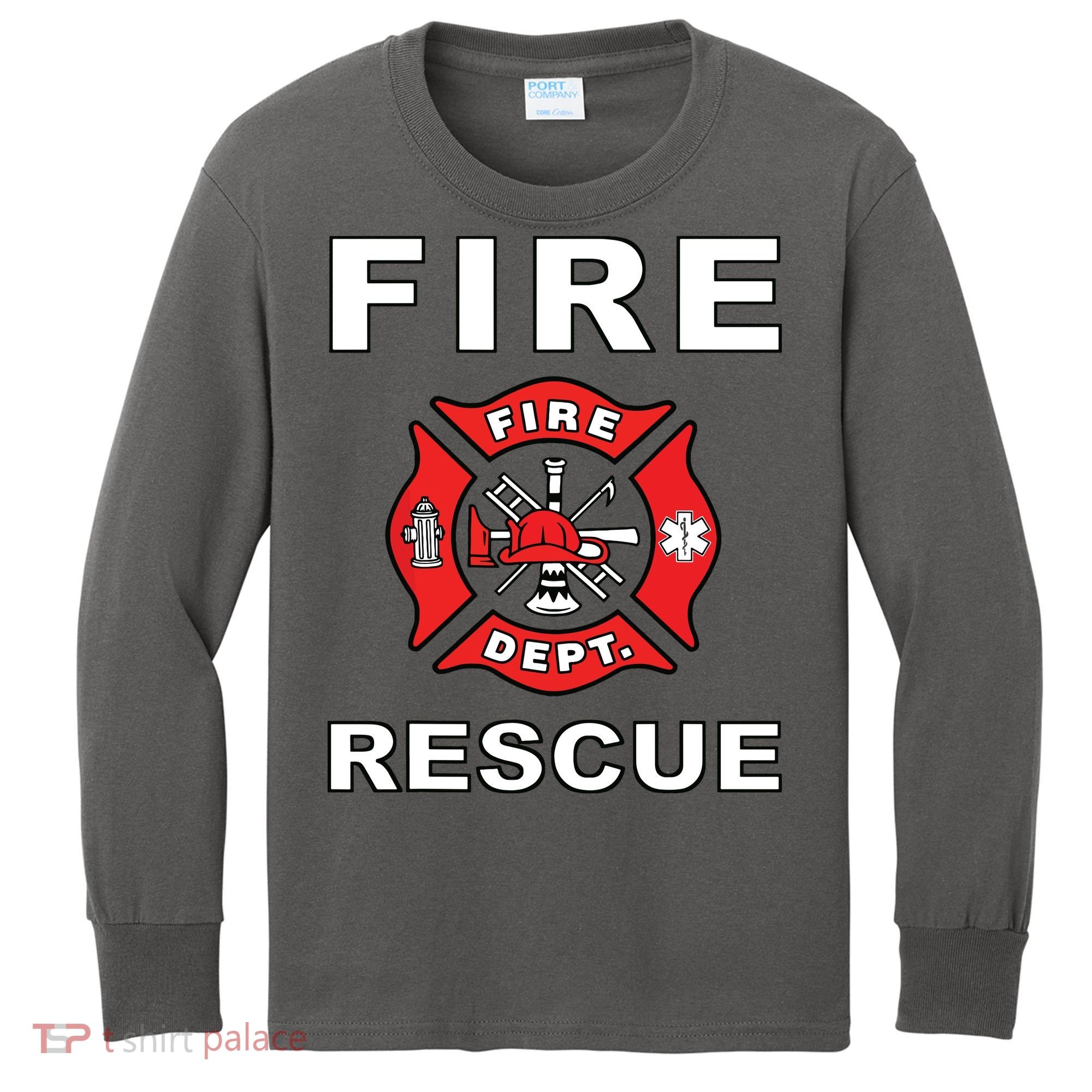 FIRE RESCUE FIRE FIGHTER FIREMAN Kids Long Sleeve Shirt