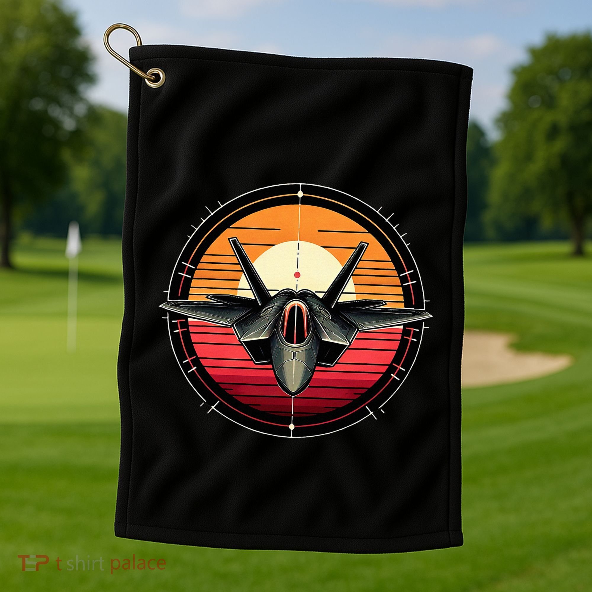 F22 Raptor Fighter Jet Silhouette Sunset Military Aviation Golf Towel