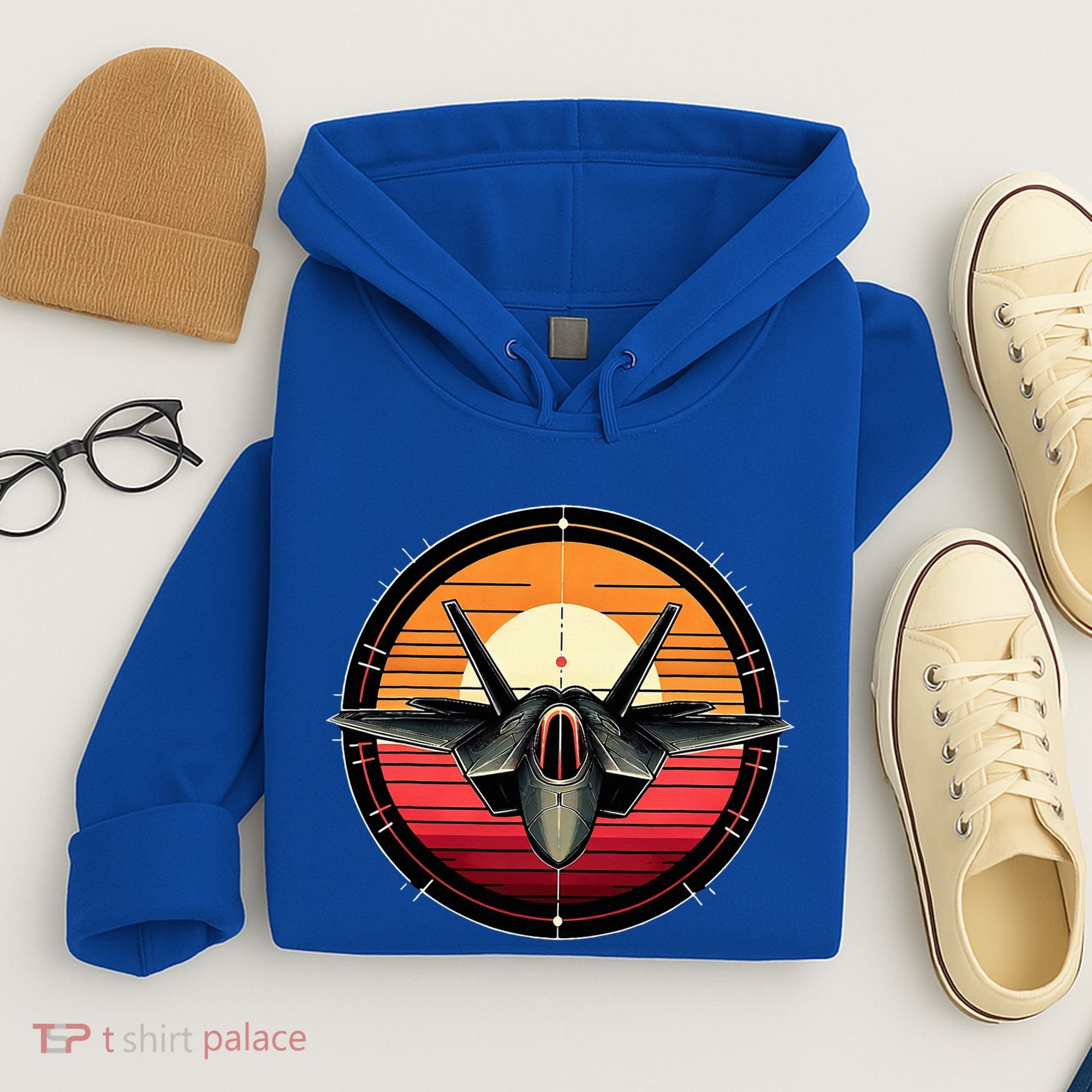F22 Raptor Fighter Jet Silhouette Sunset Military Aviation Hoodie