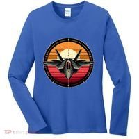 F22 Raptor Fighter Jet Silhouette Sunset Military Aviation Women's Long Sleeve Shirt thumb 0