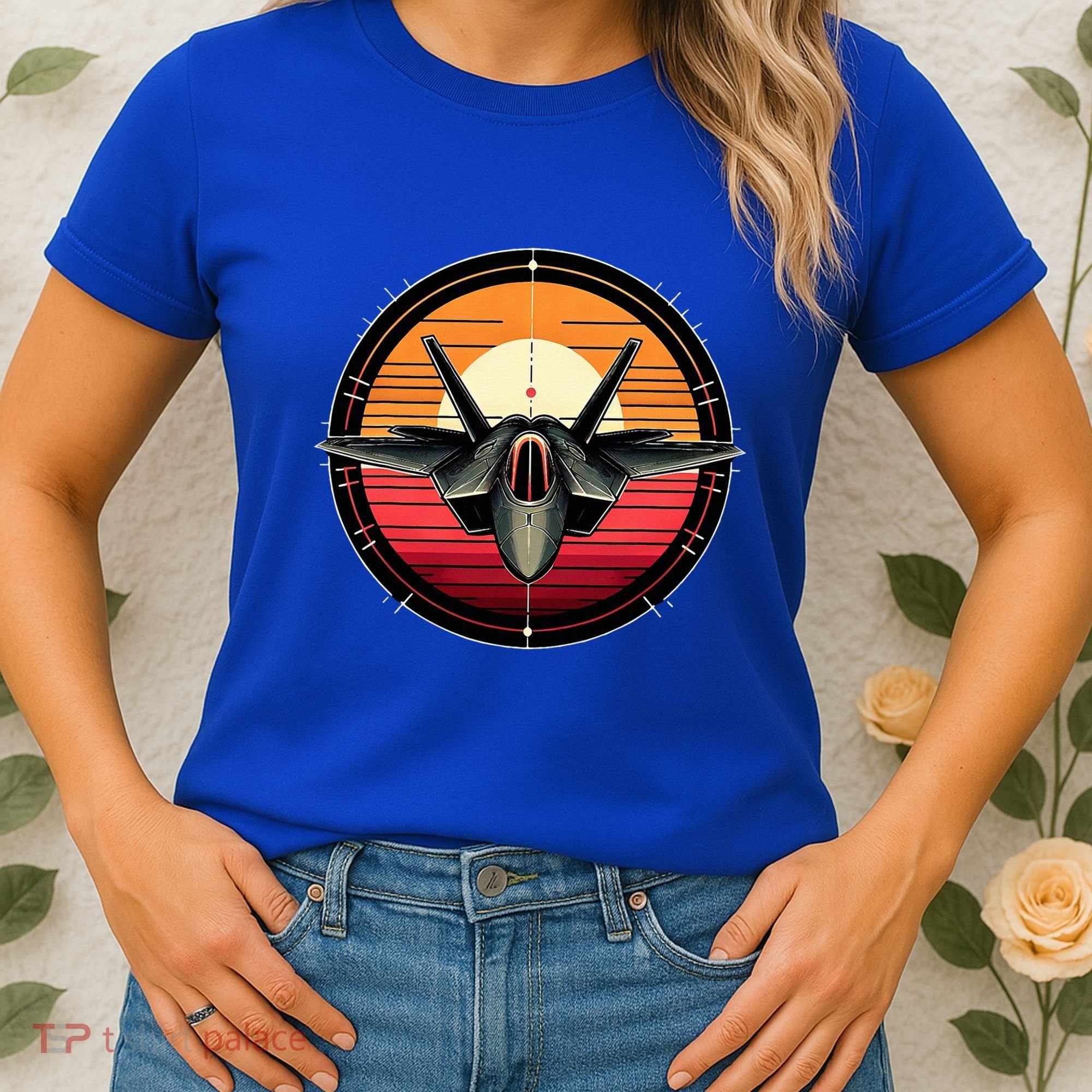F22 Raptor Fighter Jet Silhouette Sunset Military Aviation Women's T-Shirt
