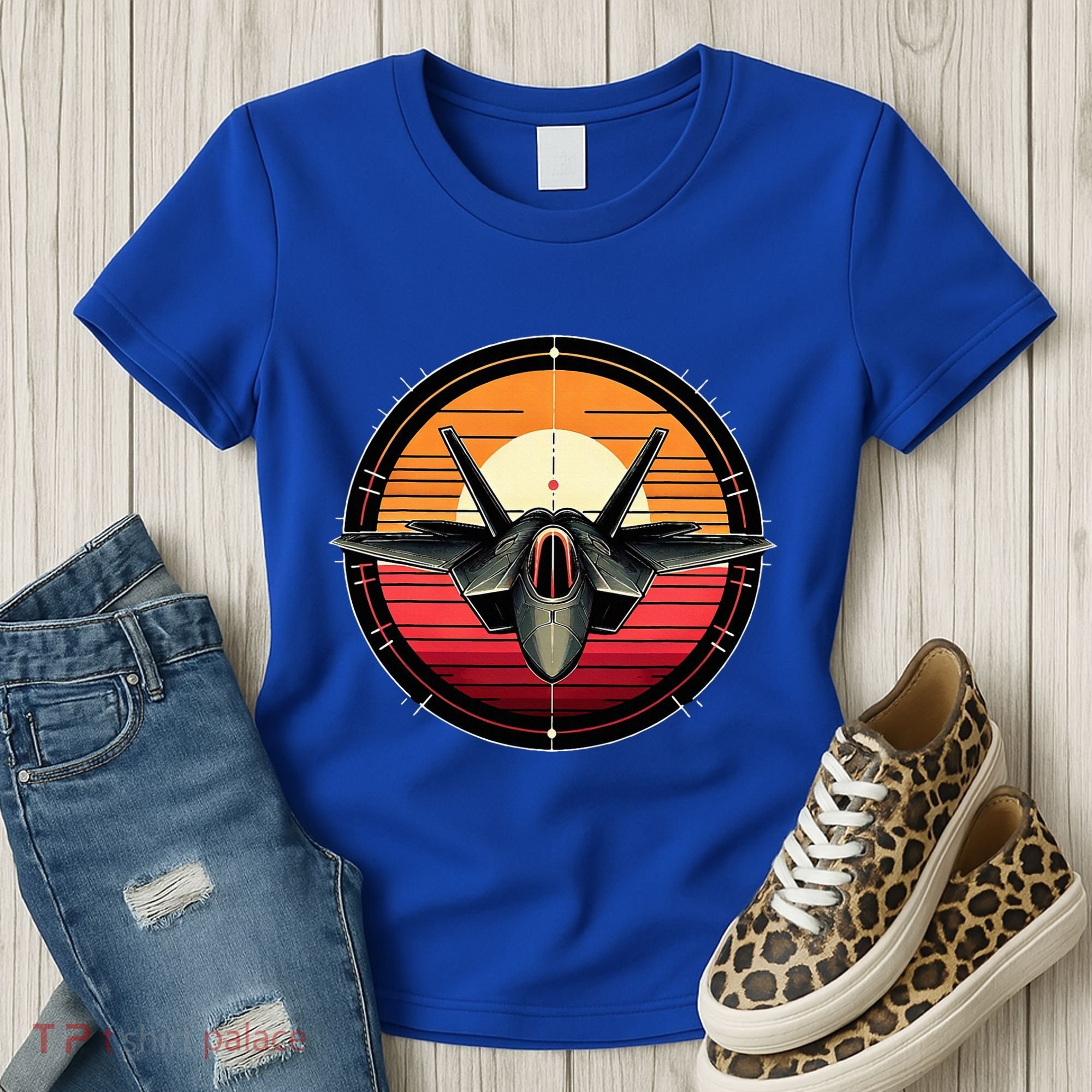 F22 Raptor Fighter Jet Silhouette Sunset Military Aviation Women's T-Shirt