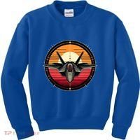 F22 Raptor Fighter Jet Silhouette Sunset Military Aviation Kids Sweatshirt thumb 0