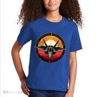 F22 Raptor Fighter Jet Silhouette Sunset Military Aviation Kids T-Shirt thumb 2