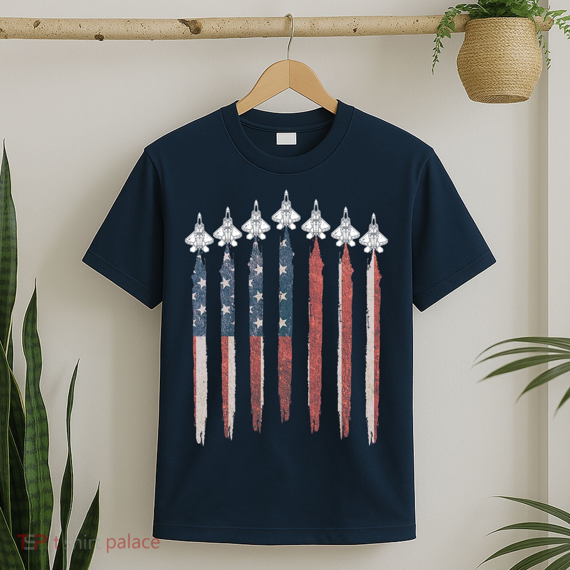 F22 Raptor Fighter Jet USA Flag Airplane F22 4th Of July T-Shirt