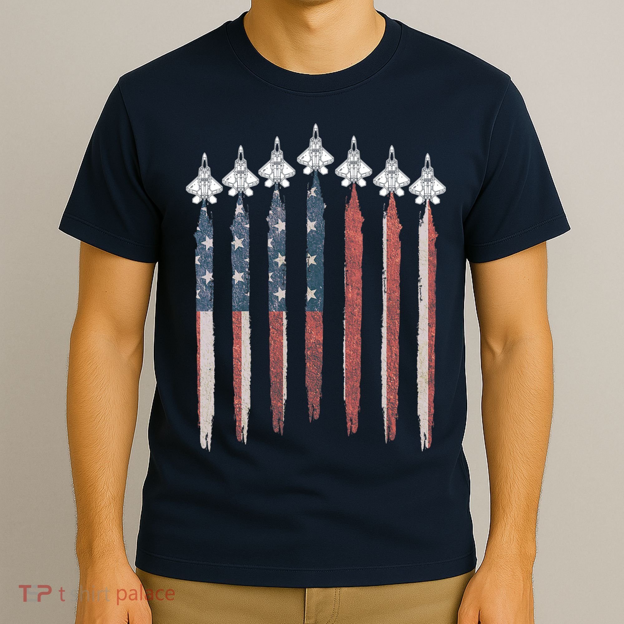 F22 Raptor Fighter Jet USA Flag Airplane F22 4th Of July T-Shirt