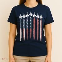 F22 Raptor Fighter Jet USA Flag Airplane F22 4th Of July T-Shirt thumb 4