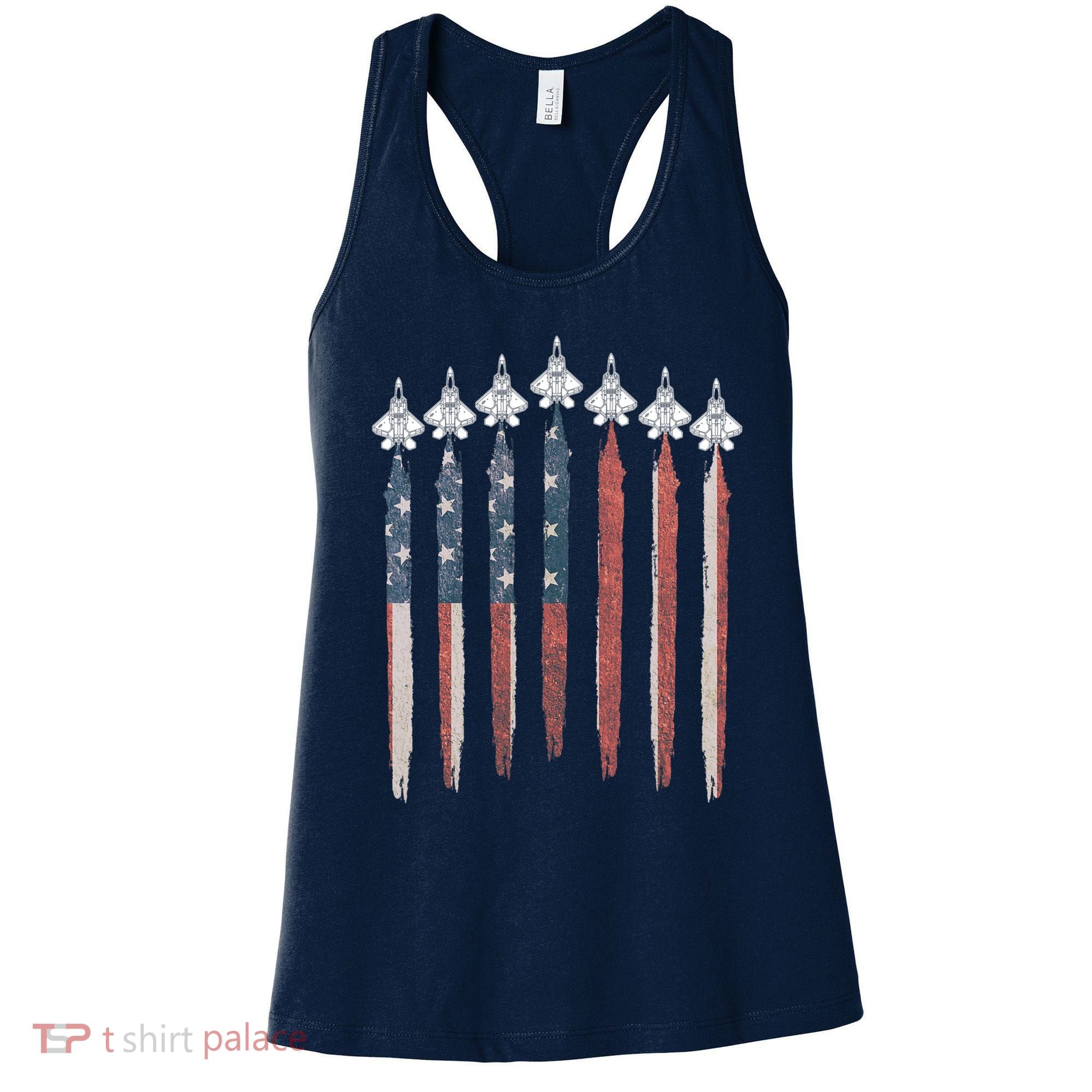 F22 Raptor Fighter Jet USA Flag Airplane F22 4th Of July Women's Tank Top