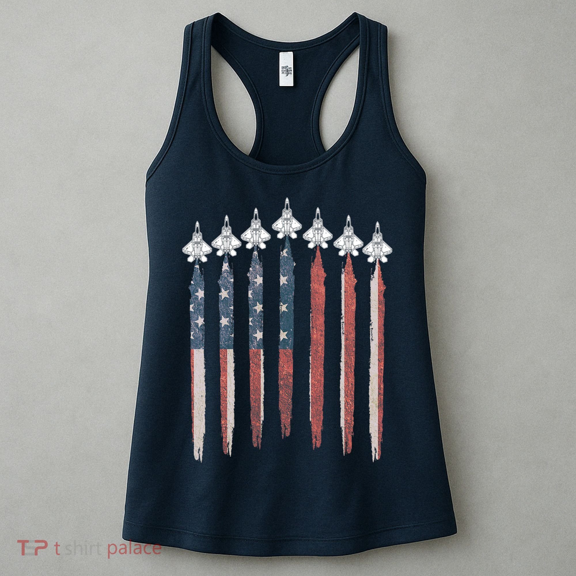 F22 Raptor Fighter Jet USA Flag Airplane F22 4th Of July Women's Tank Top