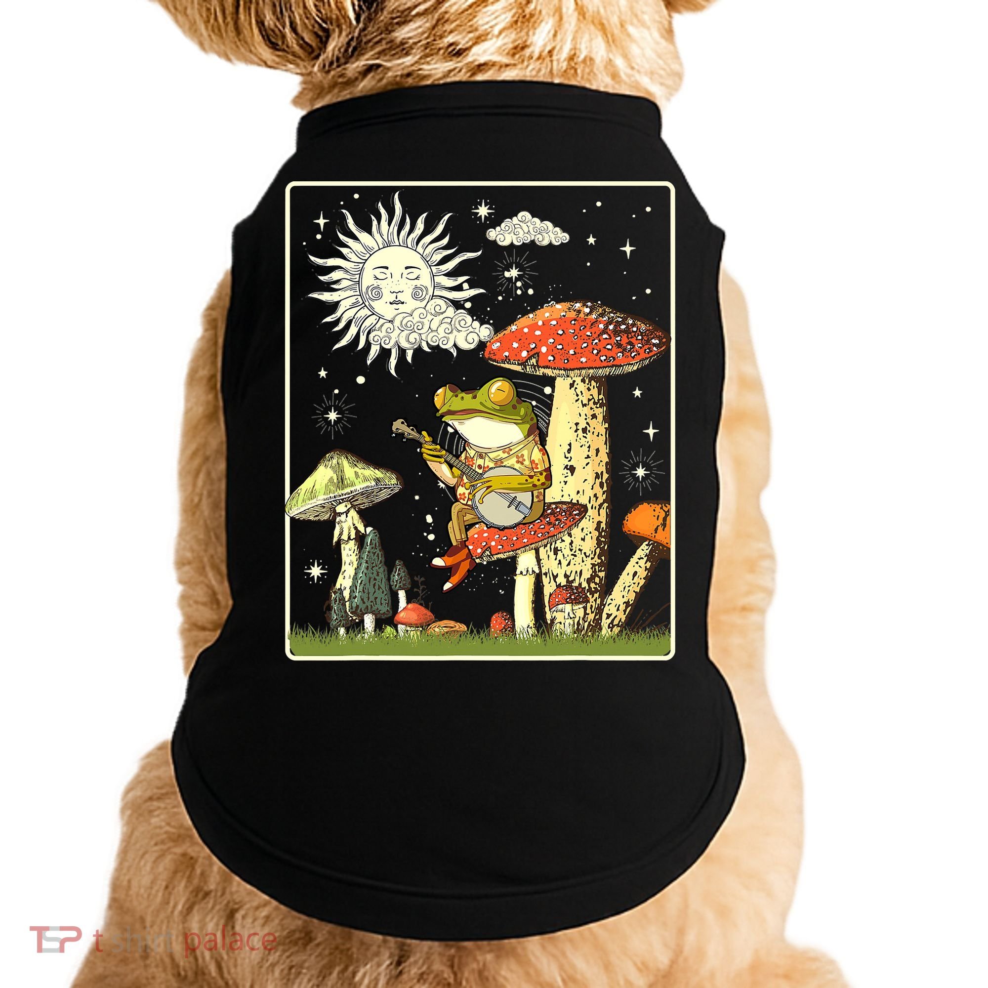 Funny Retro Frog Playing Banjo On Mushroom Doggie Tank