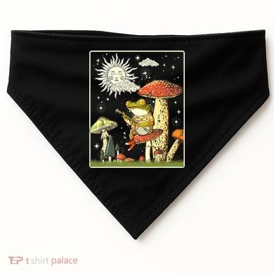 Funny Retro Frog Playing Banjo On Mushroom USA-Made Doggie Bandana