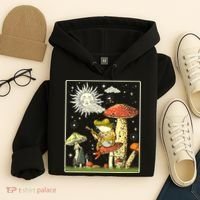 Funny Retro Frog Playing Banjo On Mushroom Hoodie thumb 4