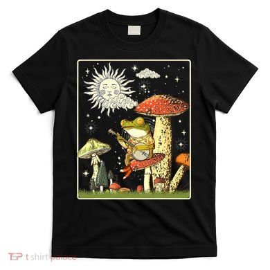 Funny Retro Frog Playing Banjo On Mushroom T-Shirt