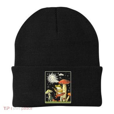 Funny Retro Frog Playing Banjo On Mushroom Beanie