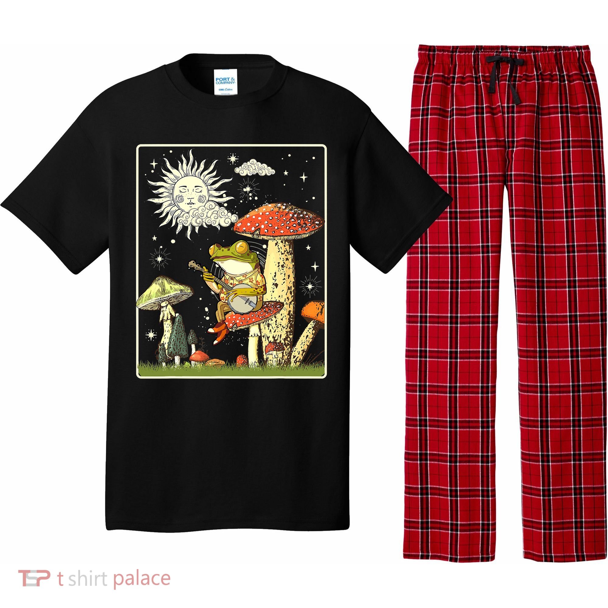 Funny Retro Frog Playing Banjo On Mushroom Pajama Set