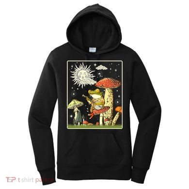 Funny Retro Frog Playing Banjo On Mushroom Women's Hoodie
