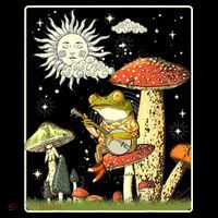 Funny Retro Frog Playing Banjo On Mushroom Women's Hoodie thumb 2