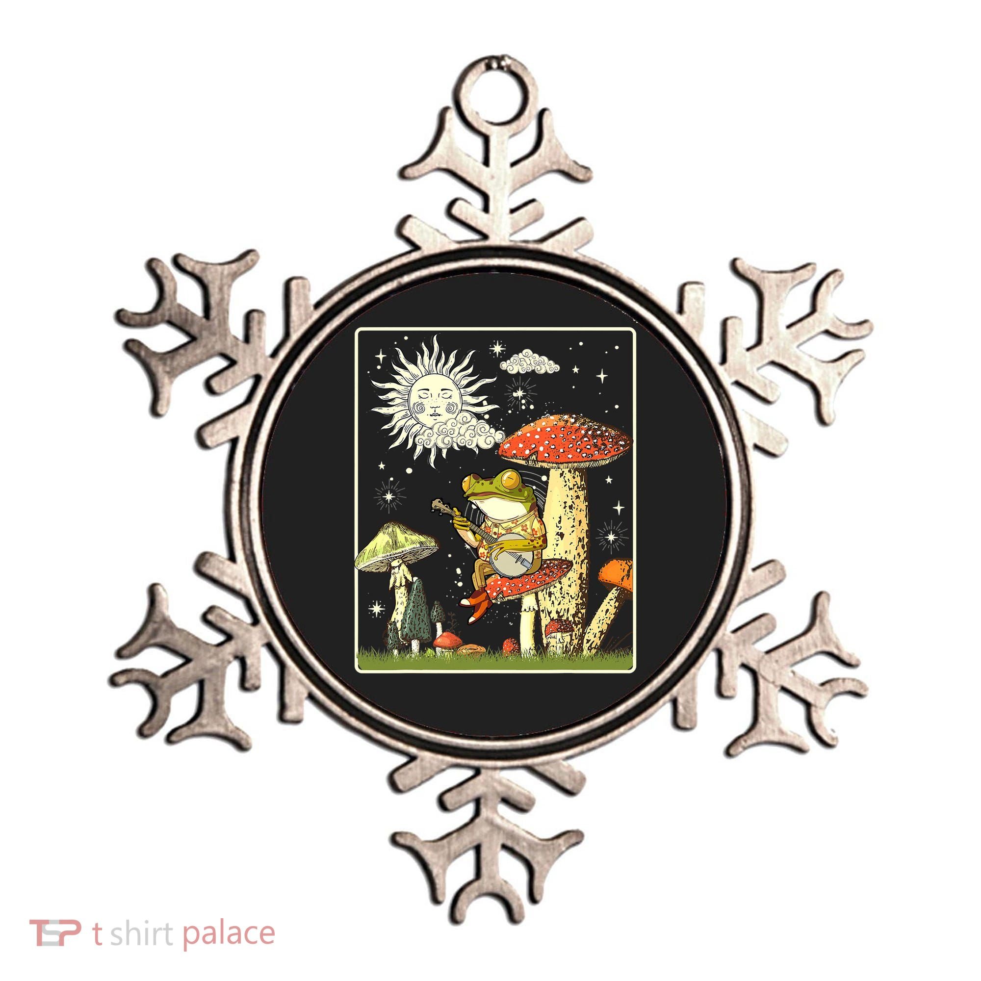 Funny Retro Frog Playing Banjo On Mushroom Ornament