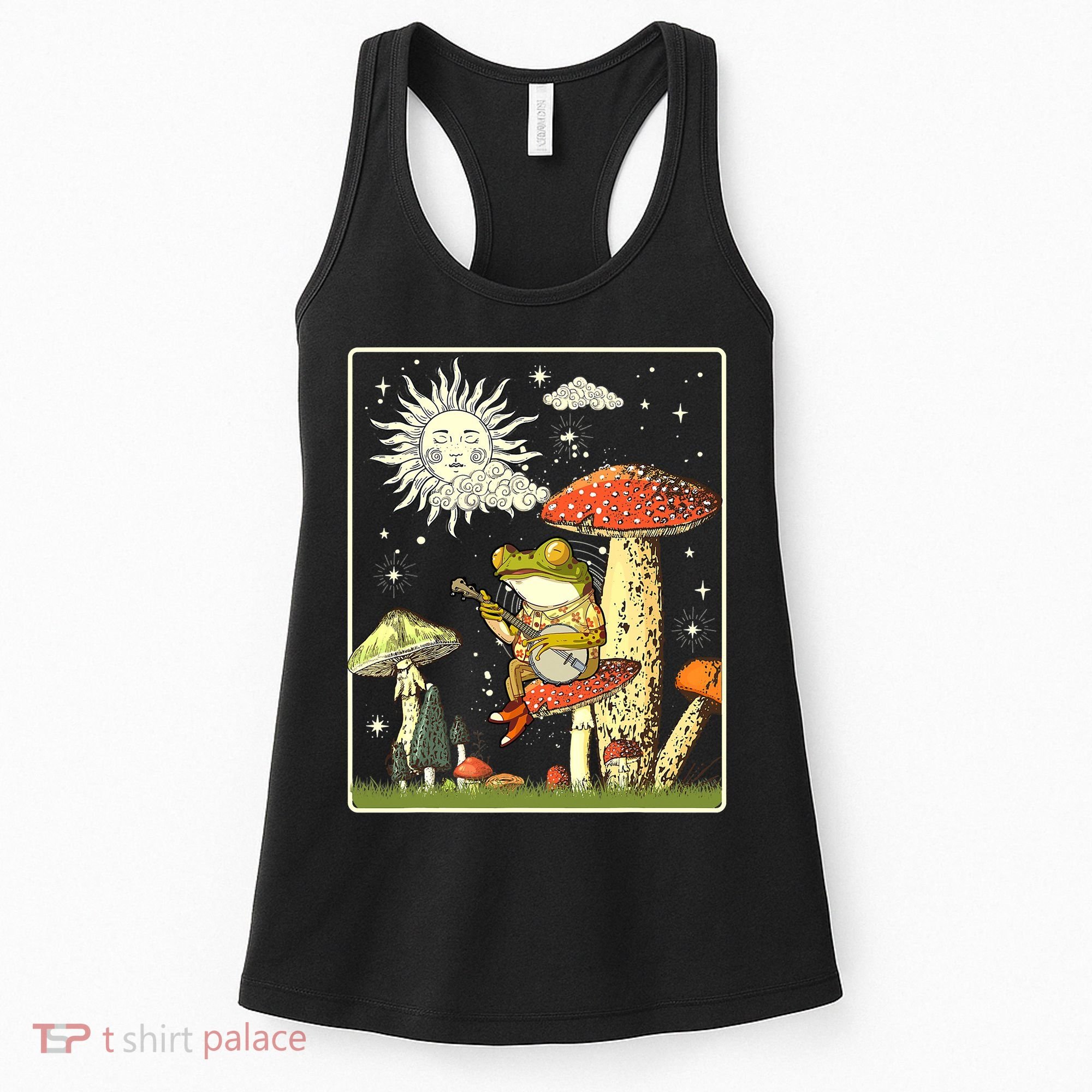 Funny Retro Frog Playing Banjo On Mushroom Women's Tank Top