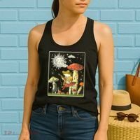 Funny Retro Frog Playing Banjo On Mushroom Women's Tank Top thumb 2