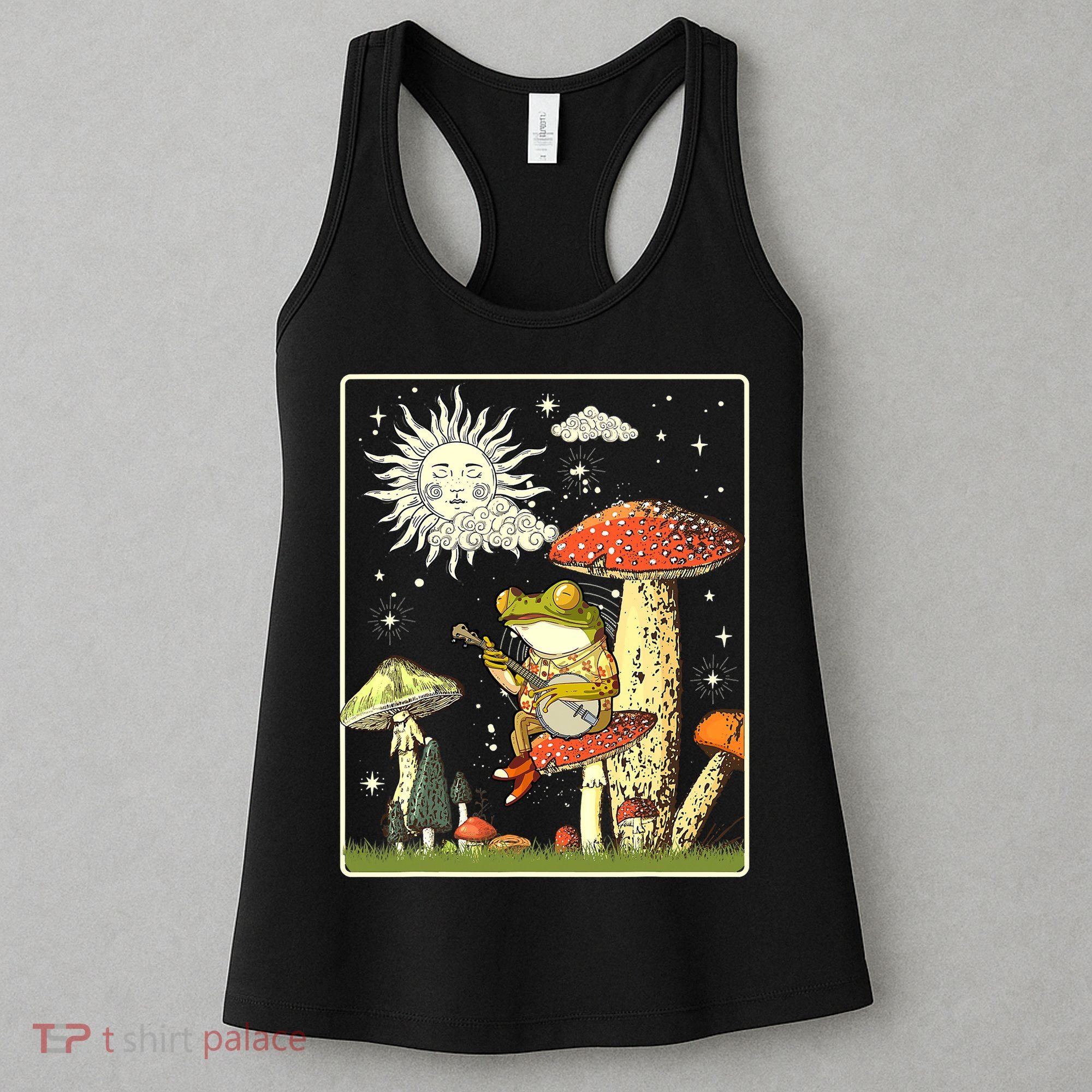 Funny Retro Frog Playing Banjo On Mushroom Women's Tank Top