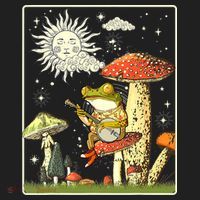 Funny Retro Frog Playing Banjo On Mushroom Hat thumb 2