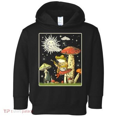 Funny Retro Frog Playing Banjo On Mushroom Toddler Hoodie